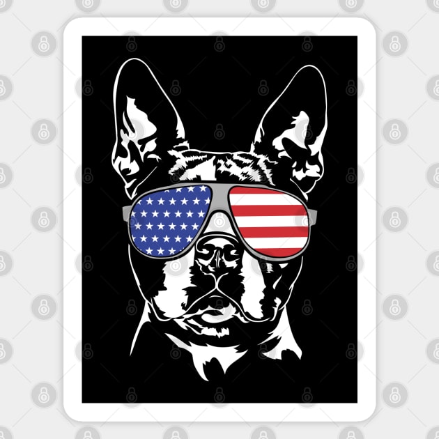 Patriotic Boston Terrier with American Flag sunglasses Sticker by wilsigns